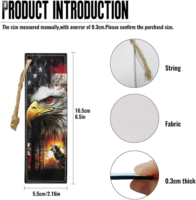 Medium Bible Cover Case for Women Men American Flag Wolf Bald Eagle Print PU Leather Bible Case with Bookmark Church Bag Book Carrying Case Bible Cover for Women Men Bible Case for Men Women