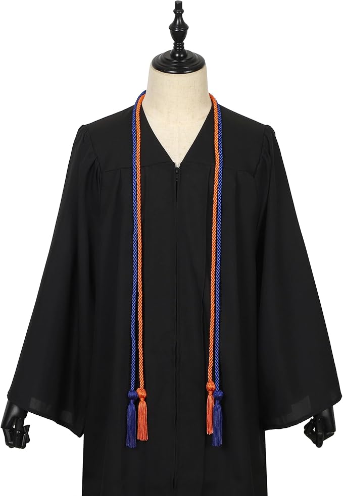 Graduation Double Honor Cords with Tassels Braided Academic Ropes for High School College Ceremony 68 Inch (Royal Blue+Orange)
