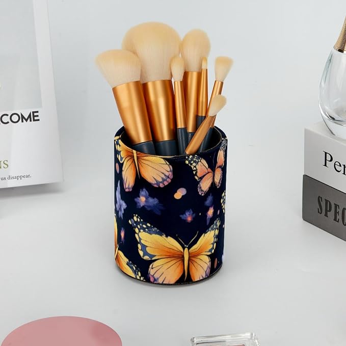 Seamless Butterflies Pattern Pen Pencil Holder for Desk, Large Round Pen Pencil Cup, Decorative Desk Stationery Organizer for Home, Office, Classroom