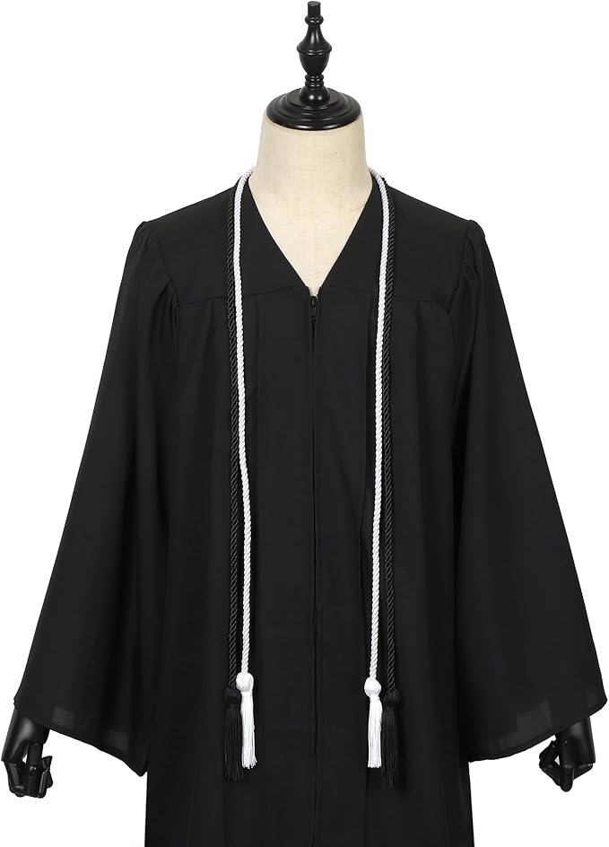 Graduation Double Honor Cords with Tassels Braided Academic Ropes for High School College Ceremony 68 Inch (Black+White)