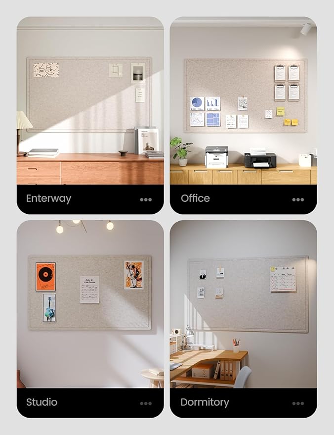 Fluxnara Bulletin Board,Cork Board Alternative with Safe Removable Adhesive Tabs, Foldable Felt Pin Board for Home Office, Classroom, Bedroom,Entryway for Walls (Oatmeal, 59 x 35.4 inches)