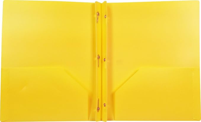 Lion 2-Pocket Plastic Folder with Fasteners, 4 Pack, Yellow (92310-YW-4P)