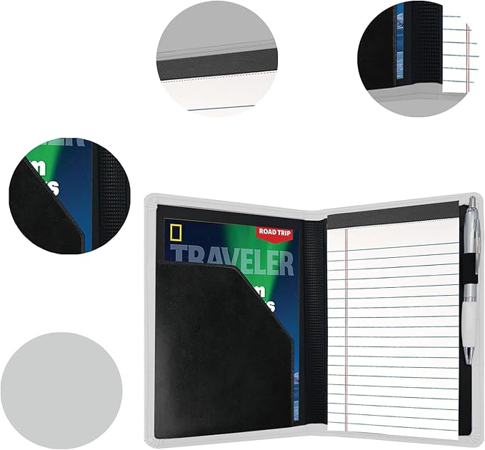 Classic Padfolio/Junior Portfolio Folder Case, Business A5 Binder Organizer Notepad for Men Women, 5 x 8 Writing Pad Included, Gray