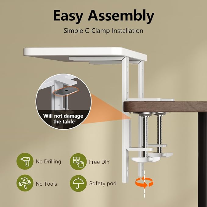 3 in 1 Clamp-on 15.7"×7.5" Desk Extender, Heavy-Duty Side/Top Desk Organizer Shelf, Adjustable Desktop Storage for Office Accessories, Monitor and Laptop Riser, Light Wood