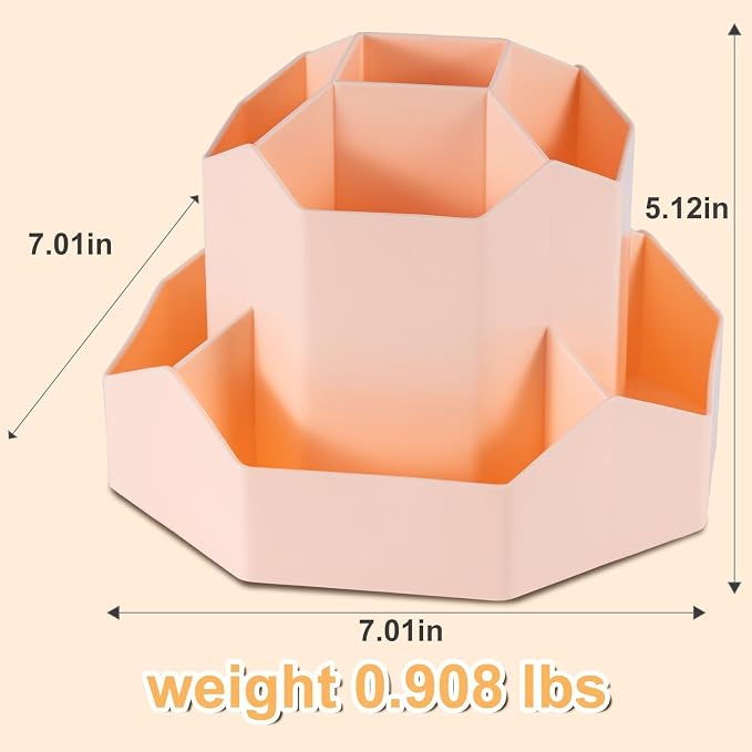Pencil Pen Holder, 360° Rotating Pen Holder, Desk Organizer with 9 Slots, Desktop Stationery Storage for Office, School & Home, Art Supplies Desktop Decor, Pink