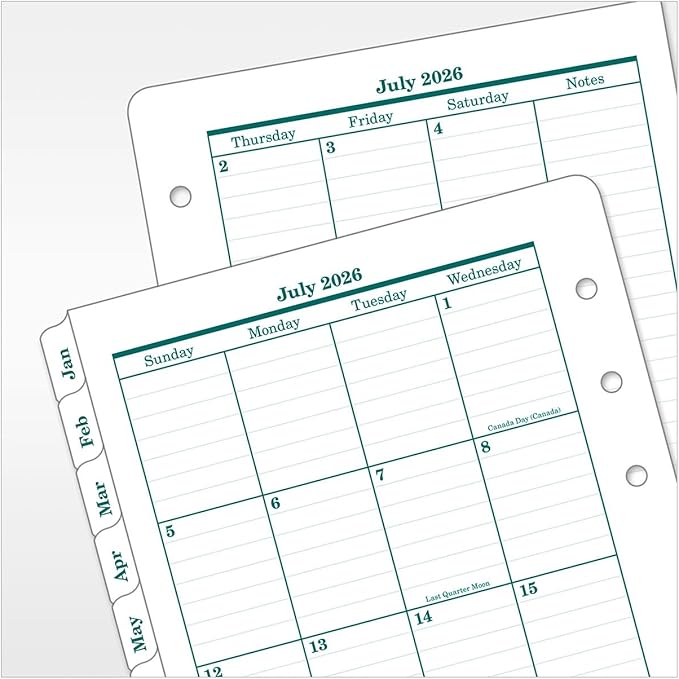 FranklinCovey - Original Ring-Bound Planner Refill - Two Page Per Month Calendar Tabs (Compact, Jul 2026 - Jun 2027)