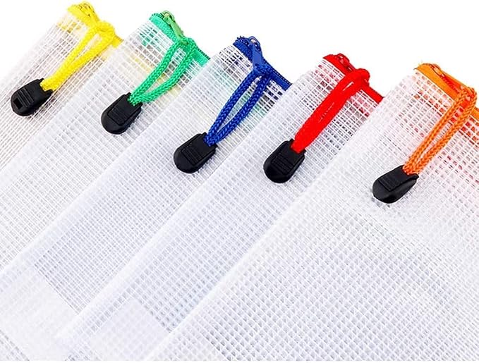 Oaimyy-A5(9"x 7"),-12PCS-Mesh Zipper Pouch, Plastic Zip File Folders Puzzle Board Games Storage Bags for Organizing,for Office Supplies,Travel,Home Storage- Multicolor