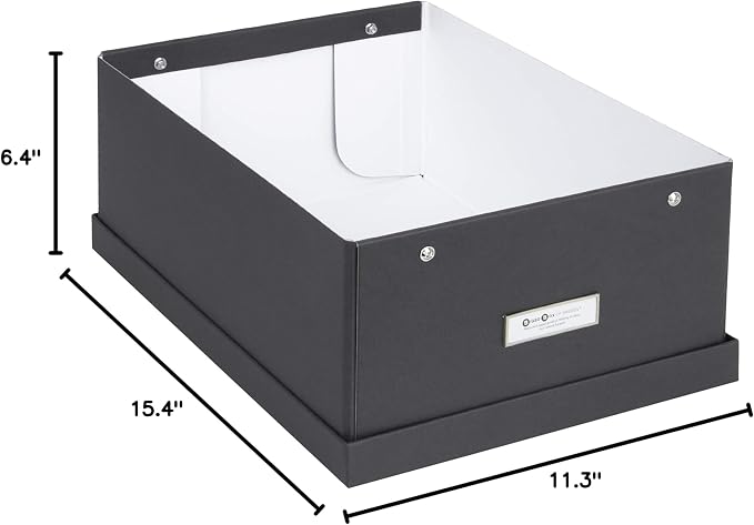 Bigso Box of Sweden Katia Collapsible Storage Box with Labelframe for Easy Identification - Simple Assembly Without Tools - Decorative Storage Boxes with Lids - 11.3in x 15.4in x 6.4in - Dark Grey