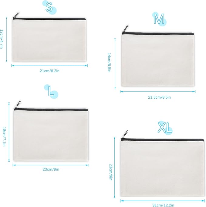 12 Pieces Cotton Canvas Makeup Bag, Multipurpose Cosmetic Bag with Zipper Travel Toiletry Pouch, Blank DIY Craft Bag (Black, XL)