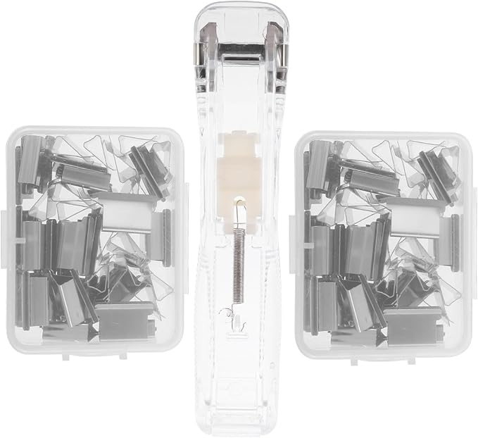Operitacx 2sets Refillable Desk Stapler with Clip Dispensers Transparent Push Clip Paper Clipper Office Supplies for and Organization
