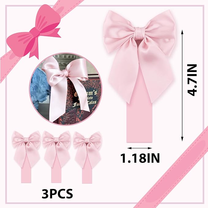 Light Pink Satin Bow Bookmark Anniversary Coquete Book Mark Mini Pink Satin Ribbon Bows Appliques Bowknot for Book Lovers Crafting Sewing