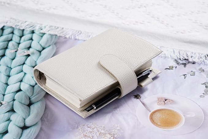 Moterm Personal Luxe Rings Planner - Genuine Leather Binder Organizer (30mm Ring, Pebbled-Cream)
