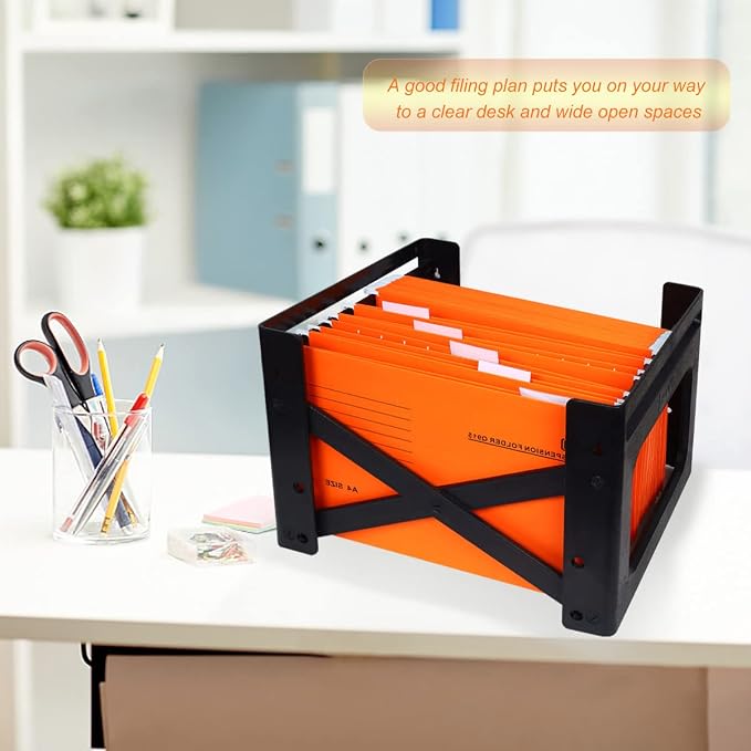 A4 Hanging File Folders, 25 Pcs Recycled Card File Folders for Filing Cabinet with Tabs and Card Inserts, Hanging Files Storage Folders for Office and School, Orange