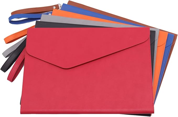 PU A4 Leather File Folder Document Holder Folder Stylish Portfolio Envelope Case with Strap and Invisible Magnetic Closure (Red)