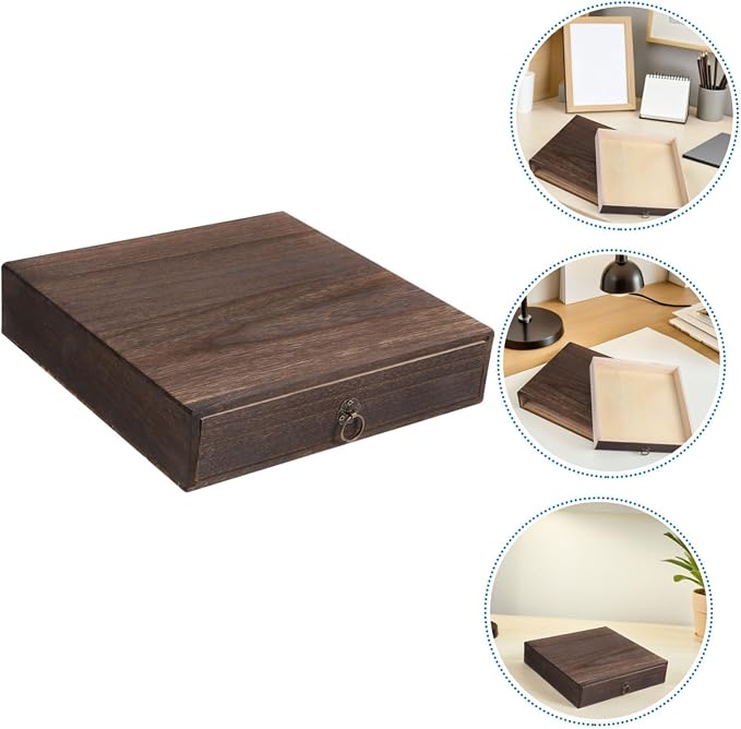 SHINEOFI 2pcs Rustic Wooden Desktop Storage Drawers, Single-layer Tabletop Organizer Box for Desk Supplies, Jewelry, and Small Items, Home Office Desk Storage Solution