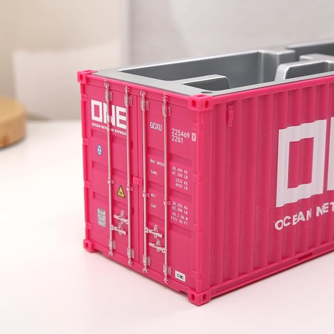 Desk Organizer Office Supplies Multi-function Shipping Container Storage Box Pen/Pencil,Business Name Cards Remote Control Holder Gray, Pen and Pencil Shipping Container Style Holders (Pink)
