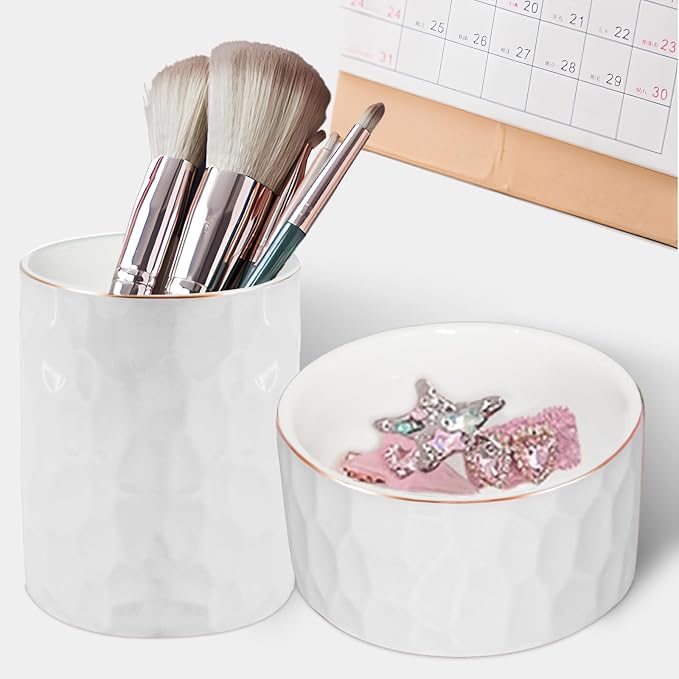 Aesthetic Desk Accessories Set of 2 For Your Office Desk Decor - Sturdy Concrete Desktop Accessories For Women or Men Enhance Any Office Decor - Set incl. Ceramic Pen Holder and Paper Clip Holder