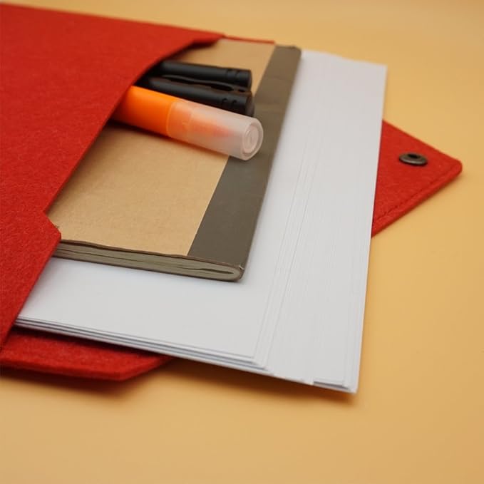 Felt File Folder, Durable Briefcase, Document Bag, Paper File Folders, Portfolio Case, Letter Envelope, Handbag Button Closure, for Office Home School Stationery (Red)