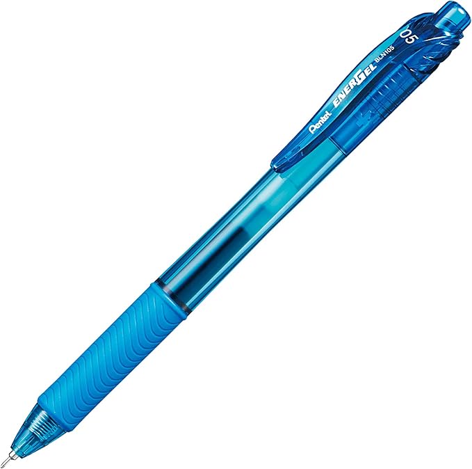Pentel EnerGel-X Retractable Liquid Gel Pen (0.5mm) Needle Tip, Fine Line, Sky Blue Ink, Box of 12 (BLN105-S)