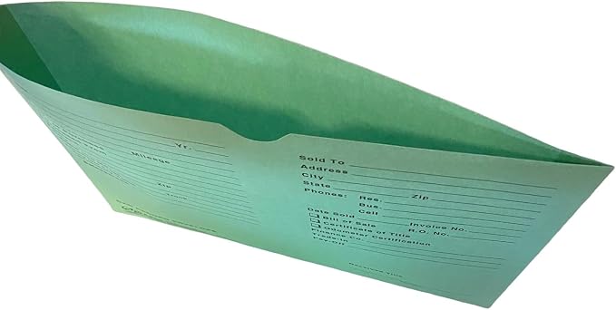 A Plus Car Record Envelope #19 Vehicle Dealer Jackets, 100 Quantity, Green (P17)