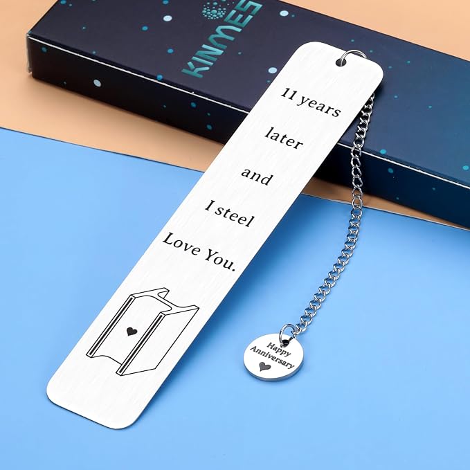KINMES 11th Anniversary Bookmark, 11 Years Steel Gifts, Wedding for Couple, Men Women, Anniversary Birthday Gifts