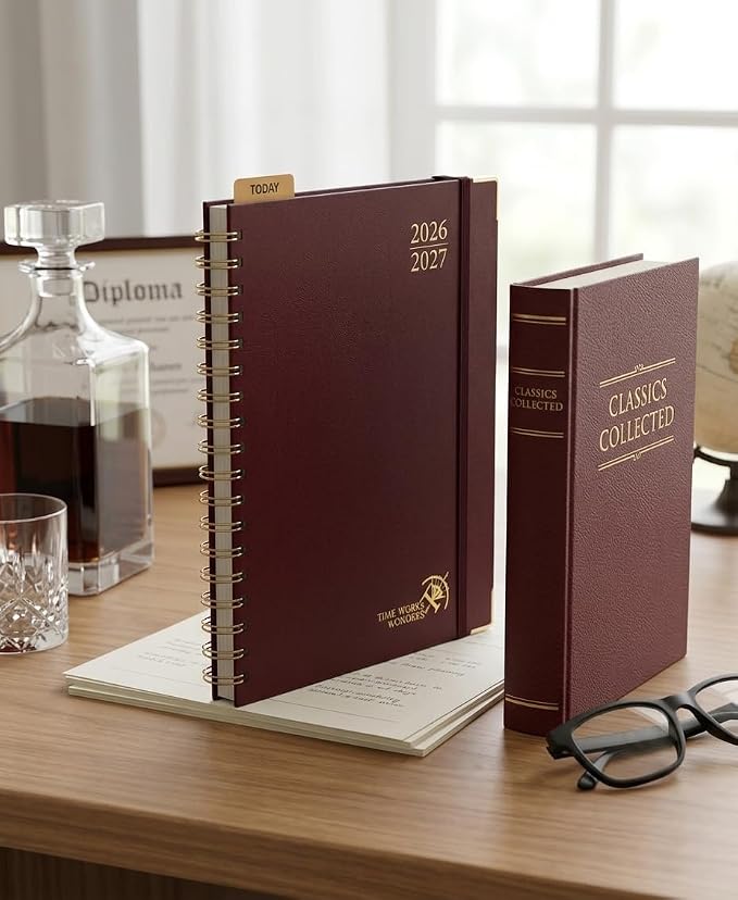 POPRUN 2026-2027 Monthly Planner, 18 Month Calendar (July 2026-Dec 2027), 7.5" x 9.5" B5 Spiral Hardcover Organizer with Dotted Note Pages, Professional Appointment Book for Business Office, Students & Teachers - Burgundy