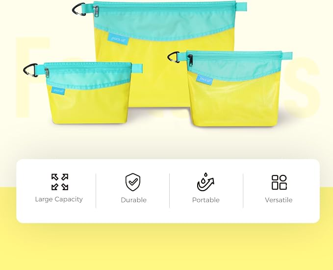 pack all 3 Pcs Water-Resistant Material Zipper Pouch Set, Mesh Zipper Bags for Storage, Travel, Office (Yellow)