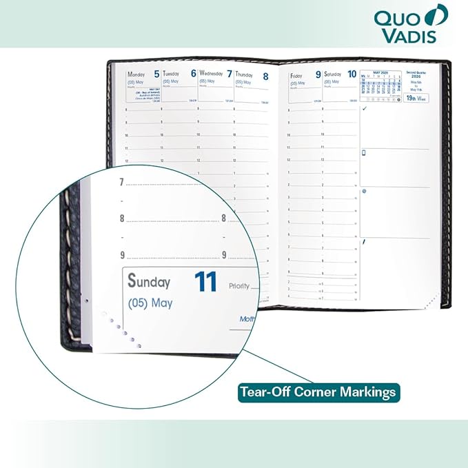 Quo Vadis 2026 Business - Weekly Planner - 12 Months, Jan. to Dec. - 4 x 6" - Smooth Faux Suede Texas Blue Cover- Time Management Appointment Organizer