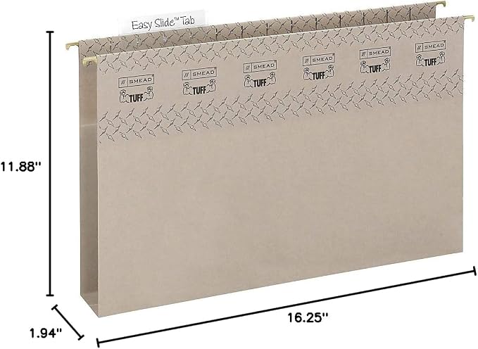 Smead TUFF Extra Capacity Box Bottom Hanging Folder, 1/3-Cut Easy Slide Tab, Steel Gray, 18 per Box (2" Expansion, Legal)
