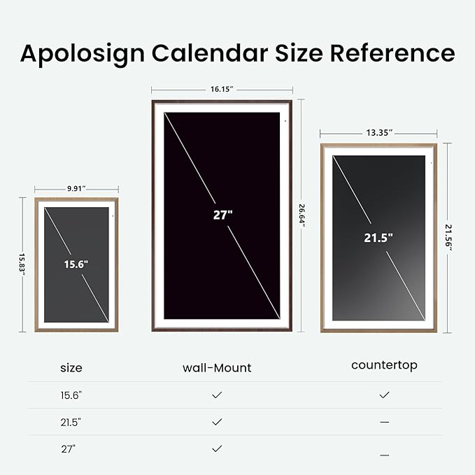 Apolosign 27-inch 4K Digital Calendar: Dual Mode Smart Wall Planner, No Subscription, Install Apps, Sync Calendars, Electronic Touchscreen Interactive Display for Family Schedules, Chore Chart - with Stand (Dark Oak)