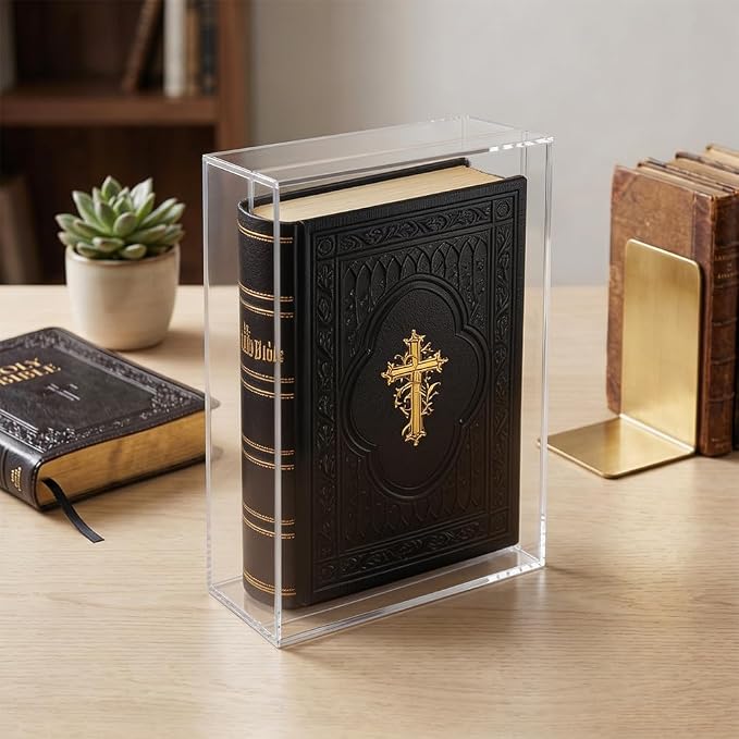 Acrylic Bible Display Case Wall Mount, Clear Acrylic Display Case for Bible, Vertical & Horizontal Book Protector Case for Collectors to Display and Storage Bibles, DVDs, 10.2 x 7 x 2.4 Inch