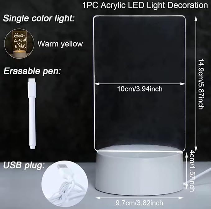 LED Vertical Message Board Light, Acrylic Writing Display Lamp with Stand, White