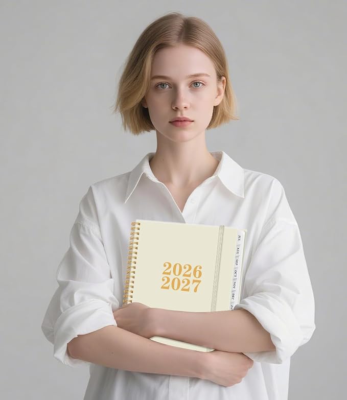 Planner 2026-2027 - Academic Planner from July 2026 to June 2027, Weekly & Monthly Planners Spiral Bound with 12-Month Tabs, Inner Pocket, 8.5" x 11", Beige