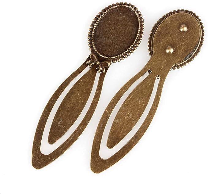FASHEWELRY 10Pcs Antique Bronze Bookmark Pendant Blank Tray 25x18mm Oval Bezel Base Cabochon Setting Charms