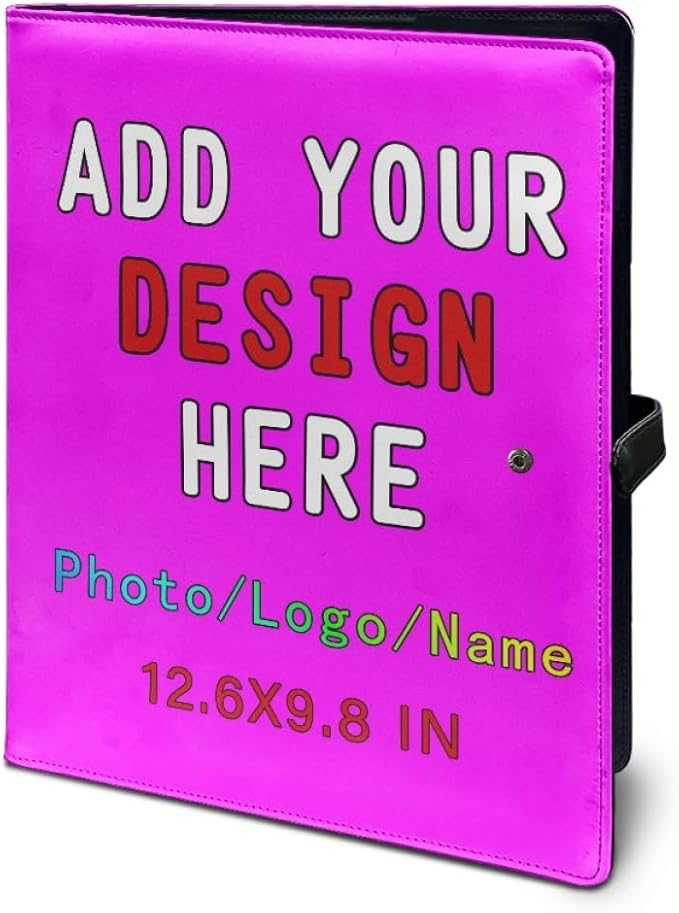 Personalized Padfolio Clipboard Folder Add Your Own Logo Text Text, Custom Leather Portfolio for Men Women with A4 Size Clip Board, Fuchsia