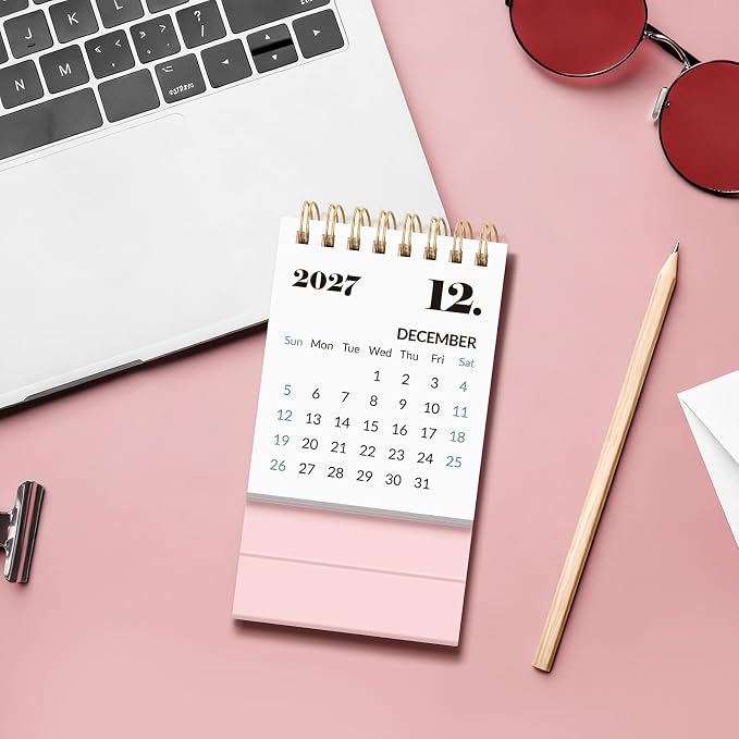 KONVINIT Small Desk Calendar 2026-2027, Floral 2026 Desk Calendar - Runs From January 2026 Until December 2027, 24 Months Mini Desktop Calendar 2026 for School, Home & Office Supplies
