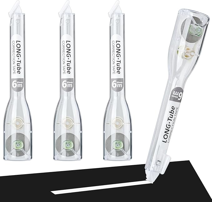 BAYTORY 5Pcs Correction Tapes, Aesthetic White Pull Out Tape Pens, Smooth and Quick Dry Tape, Easy to Use Pen-Style Applicator for Study Supplies and Office Products (Transparent)