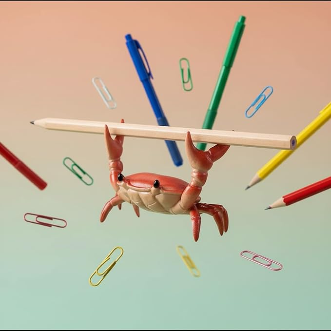 1Pc Red Desk Crab Pen Holder, Creative Weightlifting Crab Pen Stand, Funny Desk Decor Supplies Holders, Pencil Holders