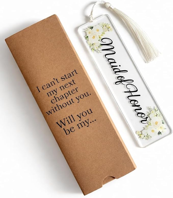 Gift for Maid of Honor Proposal Acrylic Floral Bookmark with Box, Will You Be My Bridesmaid Bridal Party Gift, Bachelorette Proposal