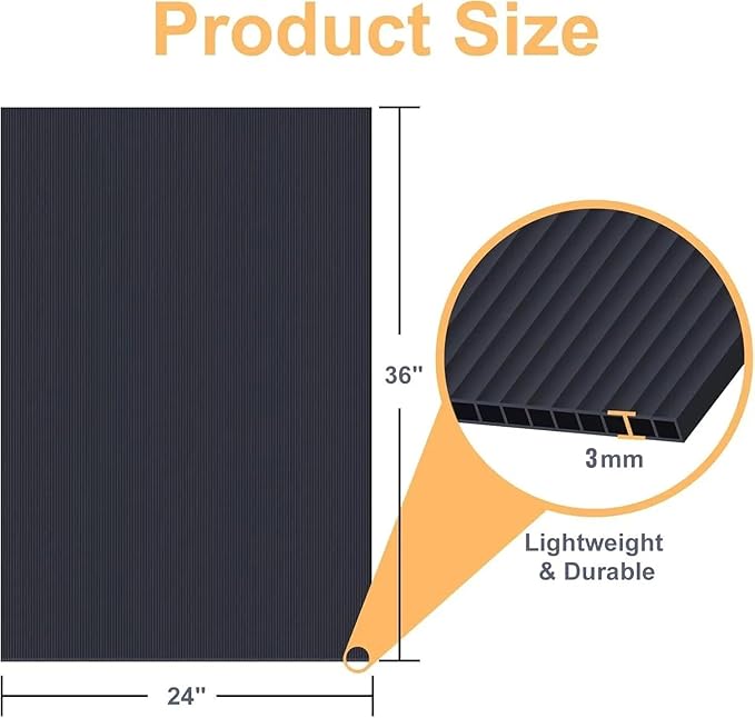 Black Corrugated Plastic Sheets, Thick Blank Poster Board 24x36, Double-Sided Yard Signs for Garage Sale, Yard Sale, Warning, Party Decor & Crafts, 4 Pack