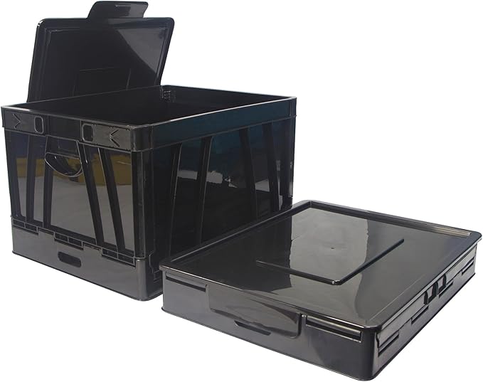 Storex Collapsible Crate with Lid, 9-1/2 Gallon, Black
