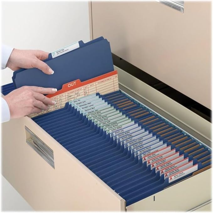 Smead Pressboard Classification File Folder with SafeSHIELD Fasteners, 2 Pocket Dividers, 2" Expansion, Letter Size, Dark Blue, 10 per Box (14077)