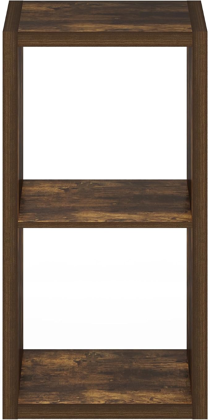 Furinno Cubicle Book Shelf, 2-Cube Bookshelf, Extra Thick Frame Horizontally & Vertically Reversible Bookcase with Open Back, 14.6" x 16" x 30", for Living Room, Bedroom, Home Office, Amber Pine