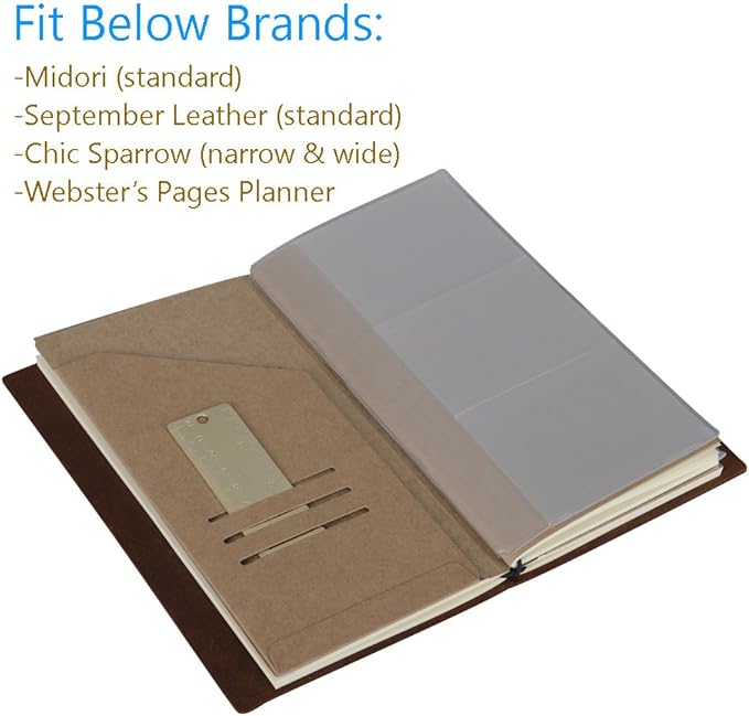 Kraft File Folder + Zipper Pouch & Card Sleeve Travel Accessories Kit for Standard Size Travelers Notebook, 4.25"x8.25"