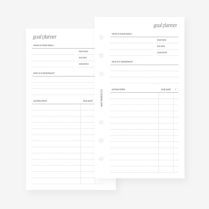Personal Goal Planner Insert Agenda Refill for Filofax Personal, LV MM sized 6 ring agendas, 3.75 x 6.75