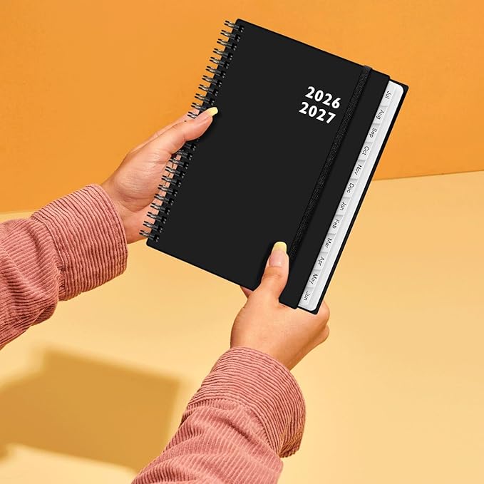 2026-2027 Planner - Weekly and Monthly Calendar Planner from Jul 2026 - Jun 2027, Planner 2026-2027 Spiral Bound with 12 Monthly Tabs, Inner Pocket, Perfect for School Office Supplies, 6.4" x 8.5", Black-C