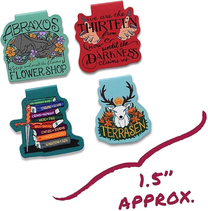 Conquest Journals Throne of Glass Magnetic Bookmark Set, 4-Pack Bookmarks, Bookish Page Clips with Magnets, Fantasy Romance TOG Designs, Gifts for SJM Readers, Officially Licensed Sarah J. Maas Merch