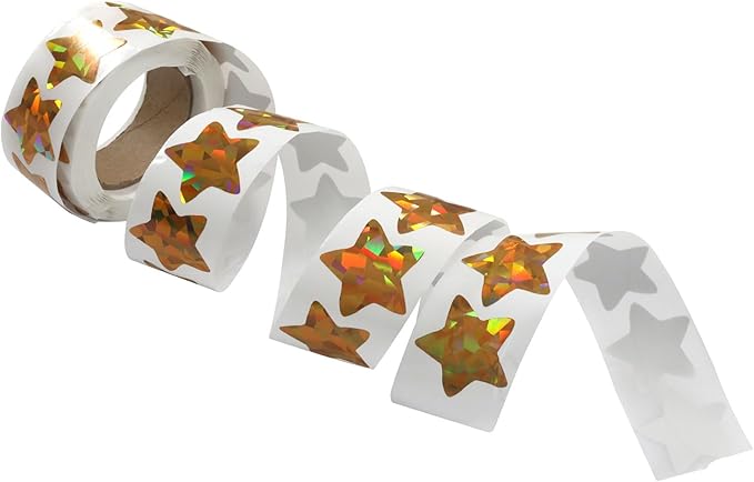 2 Roll 1 Inch Gold Foil Star Stickers, Glitter Metallic Self Adhesive Star Labels for DIY Crafts Classroom Student Planner Teachers Supplies (500 Pcs Per Roll)