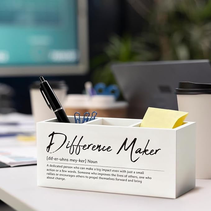 Difference Maker Gift Pen Pencil Holder, Appreciation Gifts for Coworkers Leaders Teachers Wood Desk Organizer and Accessories, Difference Maker Makeup Brush Holder Organizer for Bathroom Vanity