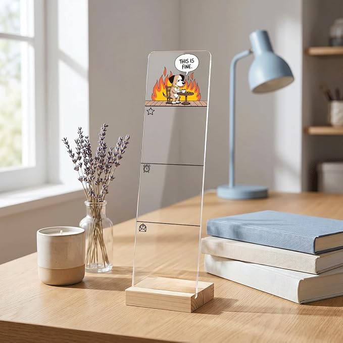 Sticky Notes Monitor Memo Board Acrylic Holder with Removable Wooden Base, This is Fine Dog Meme Logo Desk Set with 200 Sheets Two Sizes Sticky Notes, Office Desk Accessories Organizer